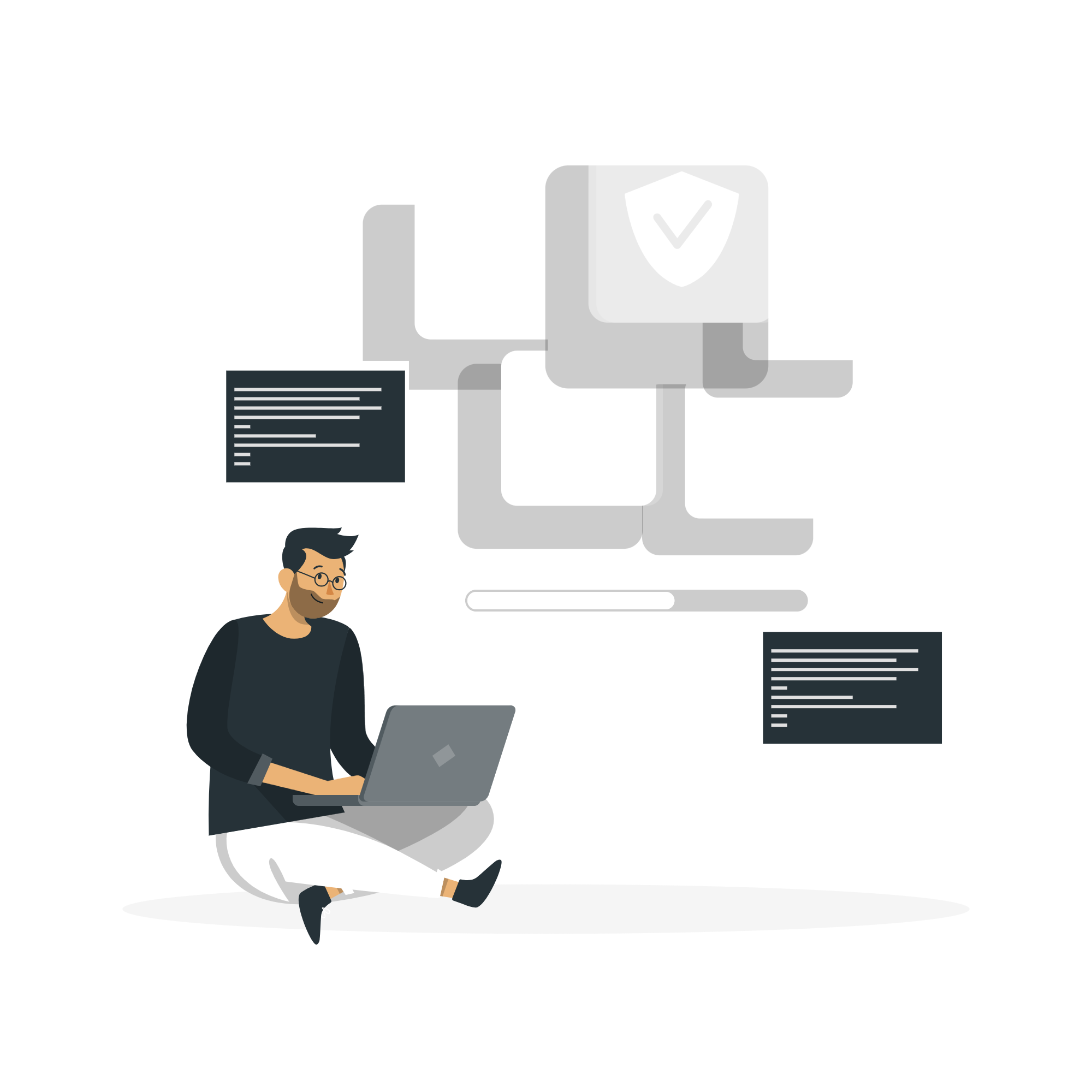 Ilustración de Mantenimiento y Soporte de Software en color blanco